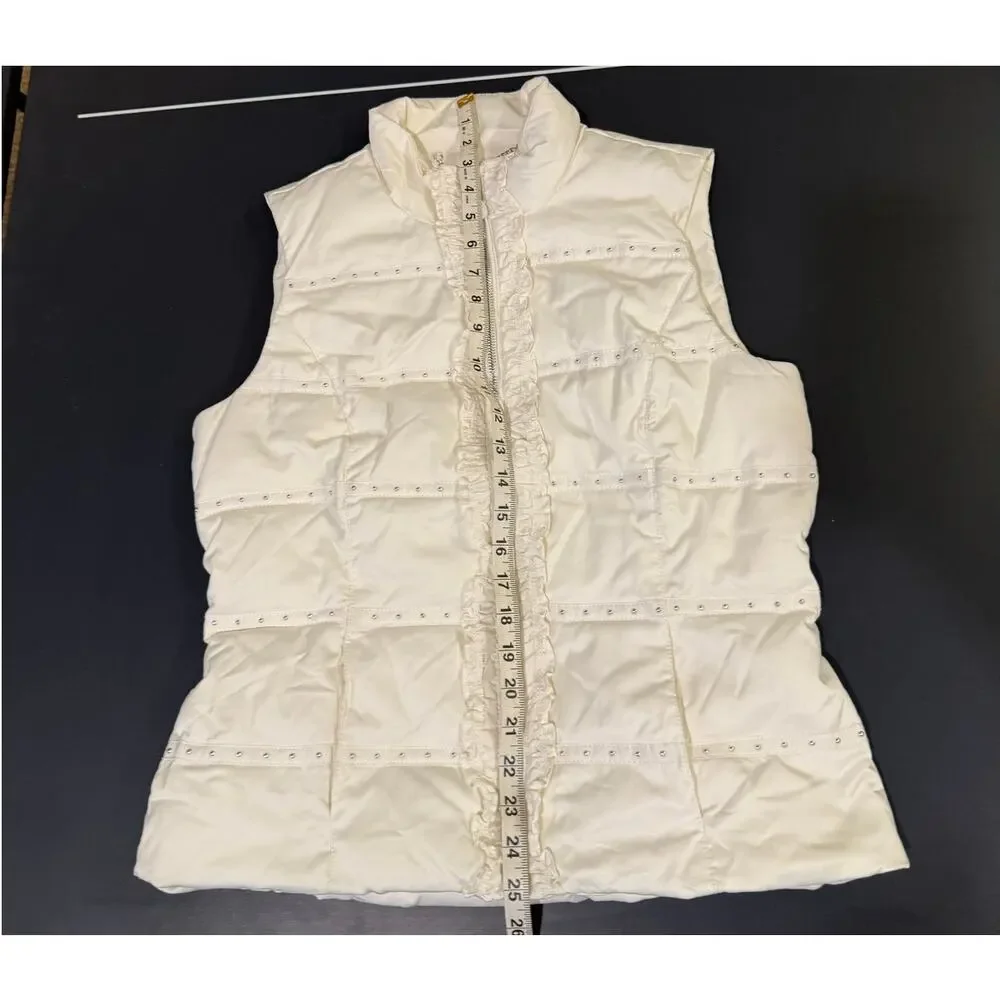 Women's WHBM studded ruffle puffer vest sleeveless quilted vest medium white
